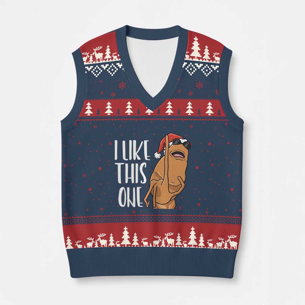 Marcus The Worm Xmas Meme V-Neck Knit Sweater Vest I Like This One TS14 Navy Red Print Your Wear