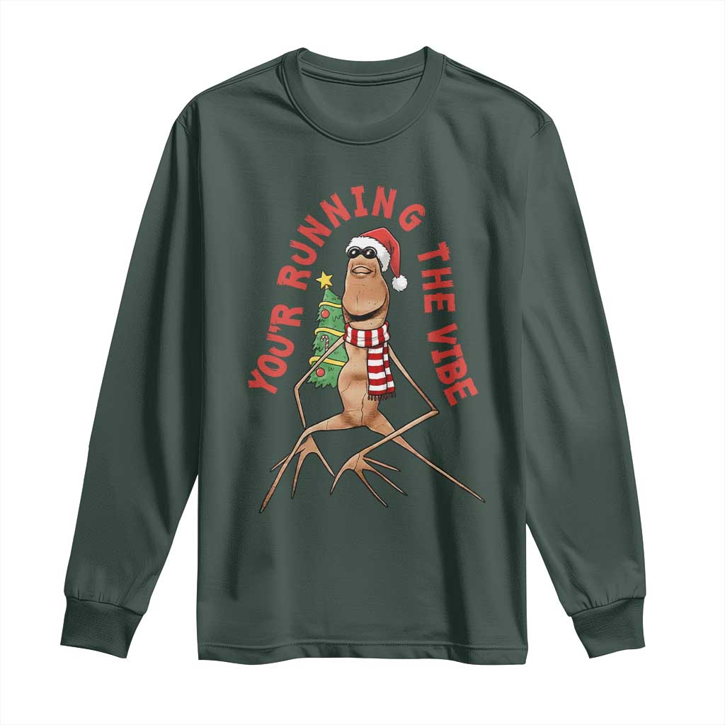 Marcus The Worm Christmas Meme Long Sleeve Shirt You Are Running The Vibe TS14 Dark Forest Green Print Your Wear