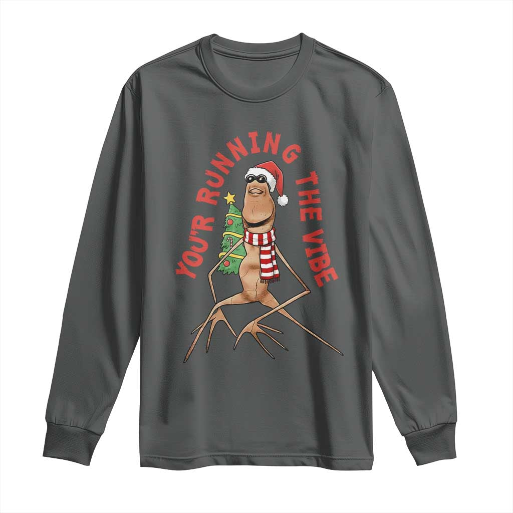 Marcus The Worm Christmas Meme Long Sleeve Shirt You Are Running The Vibe TS14 Dark Heather Print Your Wear