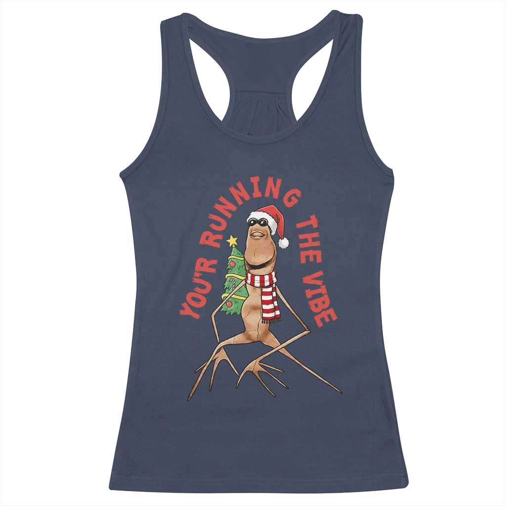 Marcus The Worm Christmas Meme Racerback Tank Top You Are Running The Vibe TS14 Navy Print Your Wear