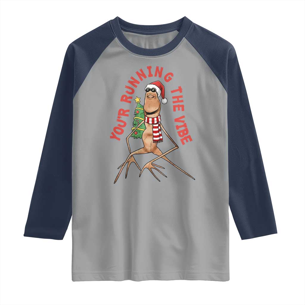 Marcus The Worm Christmas Meme Raglan Shirt You Are Running The Vibe TS14 Sport Gray Navy Print Your Wear