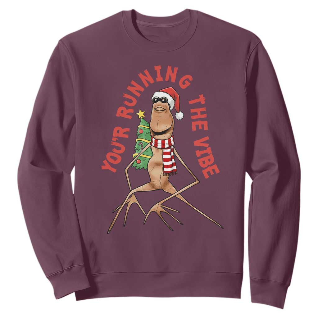 Marcus The Worm Christmas Meme Sweatshirt You Are Running The Vibe TS14 Maroon Print Your Wear