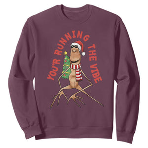 Marcus The Worm Christmas Meme Sweatshirt You Are Running The Vibe TS14 Maroon Print Your Wear
