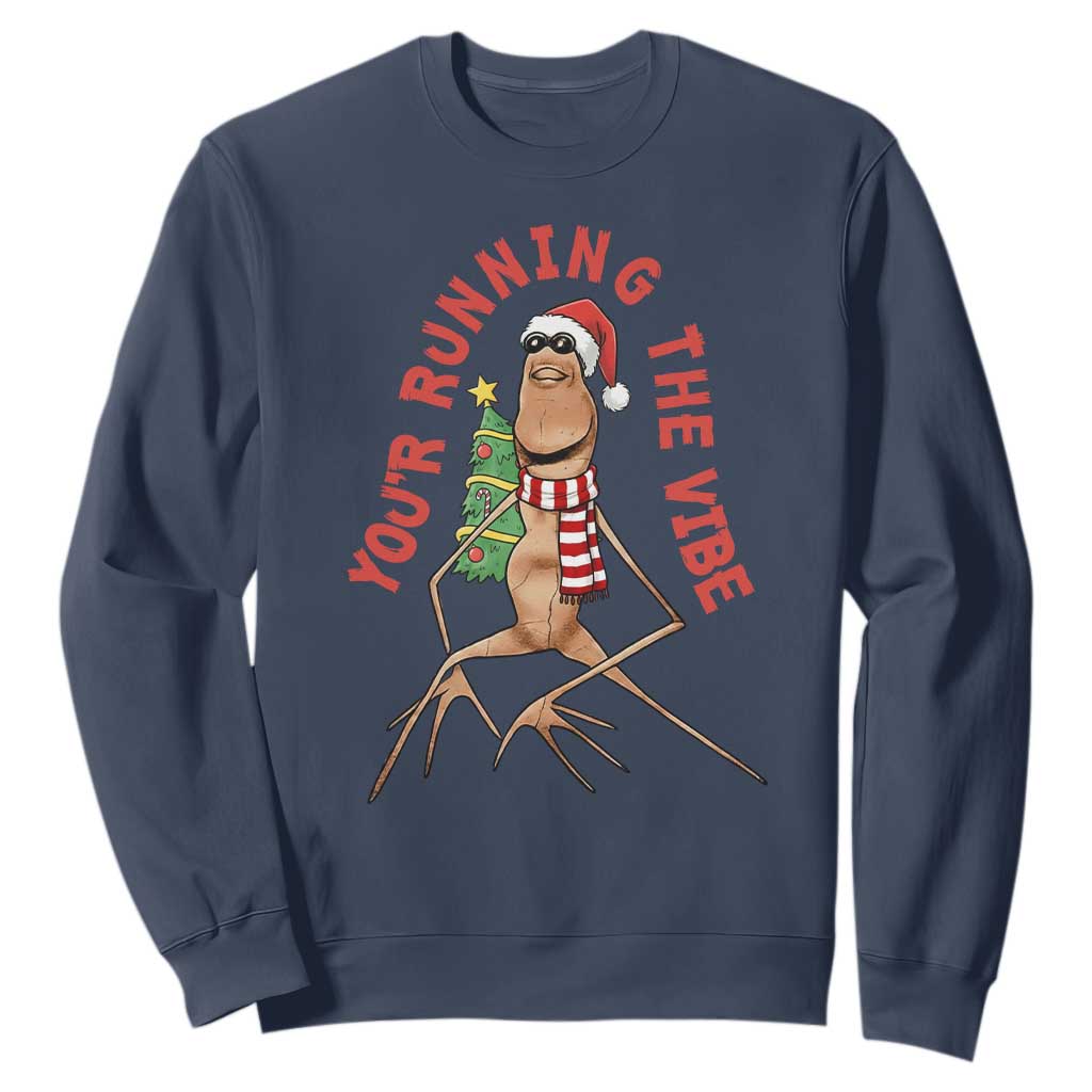 Marcus The Worm Christmas Meme Sweatshirt You Are Running The Vibe TS14 Navy Print Your Wear