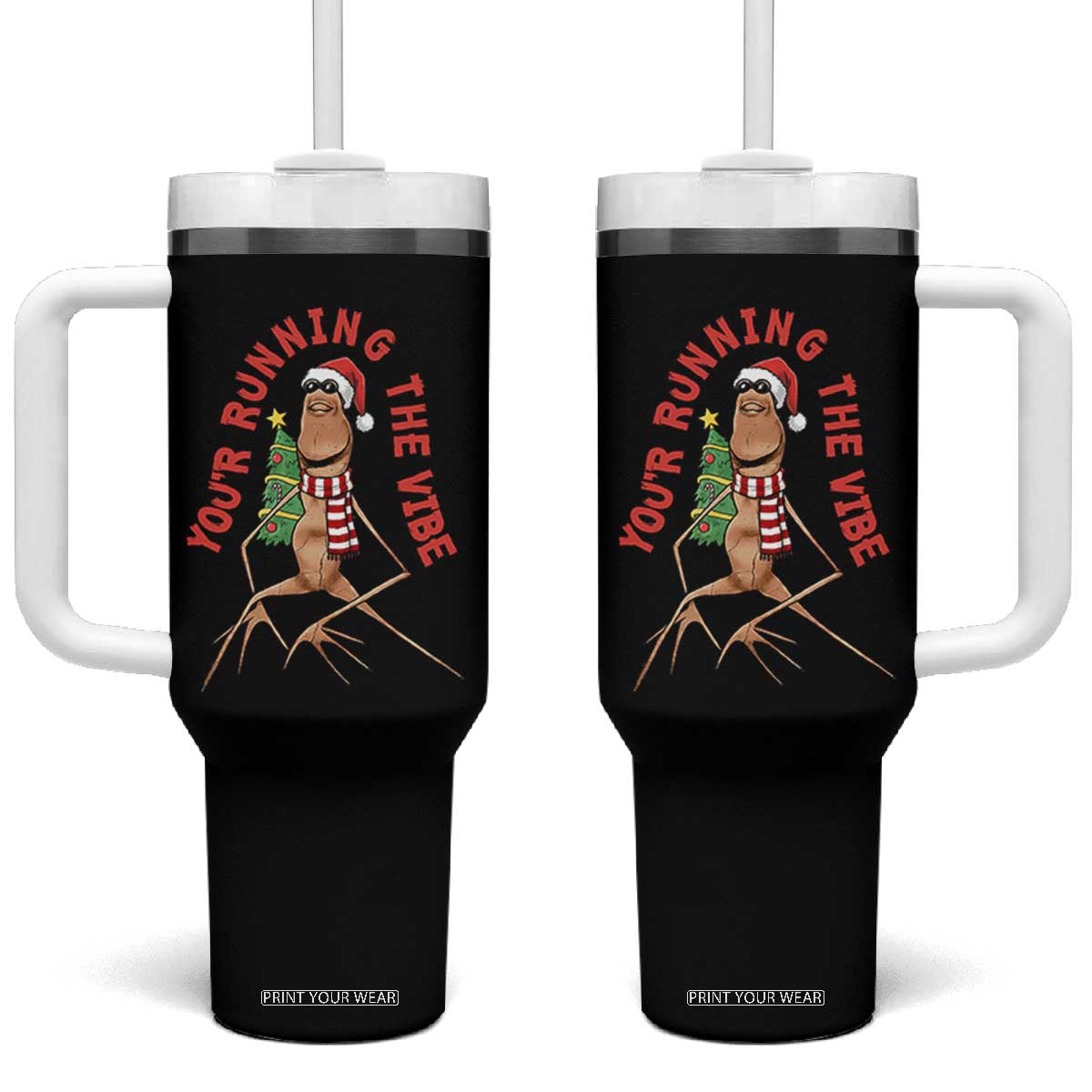 Marcus The Worm Christmas Meme Tumbler With Handle You Are Running The Vibe TS14 One Size: 40 oz Black Print Your Wear