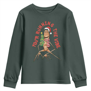 Marcus The Worm Christmas Meme Youth Sweatshirt You Are Running The Vibe TS14 Dark Forest Green Print Your Wear