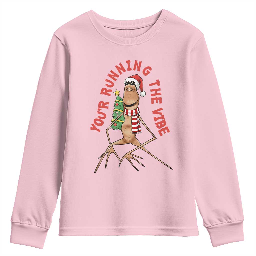 Marcus The Worm Christmas Meme Youth Sweatshirt You Are Running The Vibe TS14 Light Pink Print Your Wear