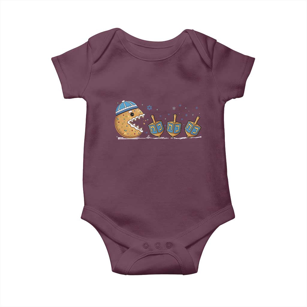 Funny Hanukkah Baby Onesie Donut Chasing Flames Jewish TS14 Maroon Print Your Wear