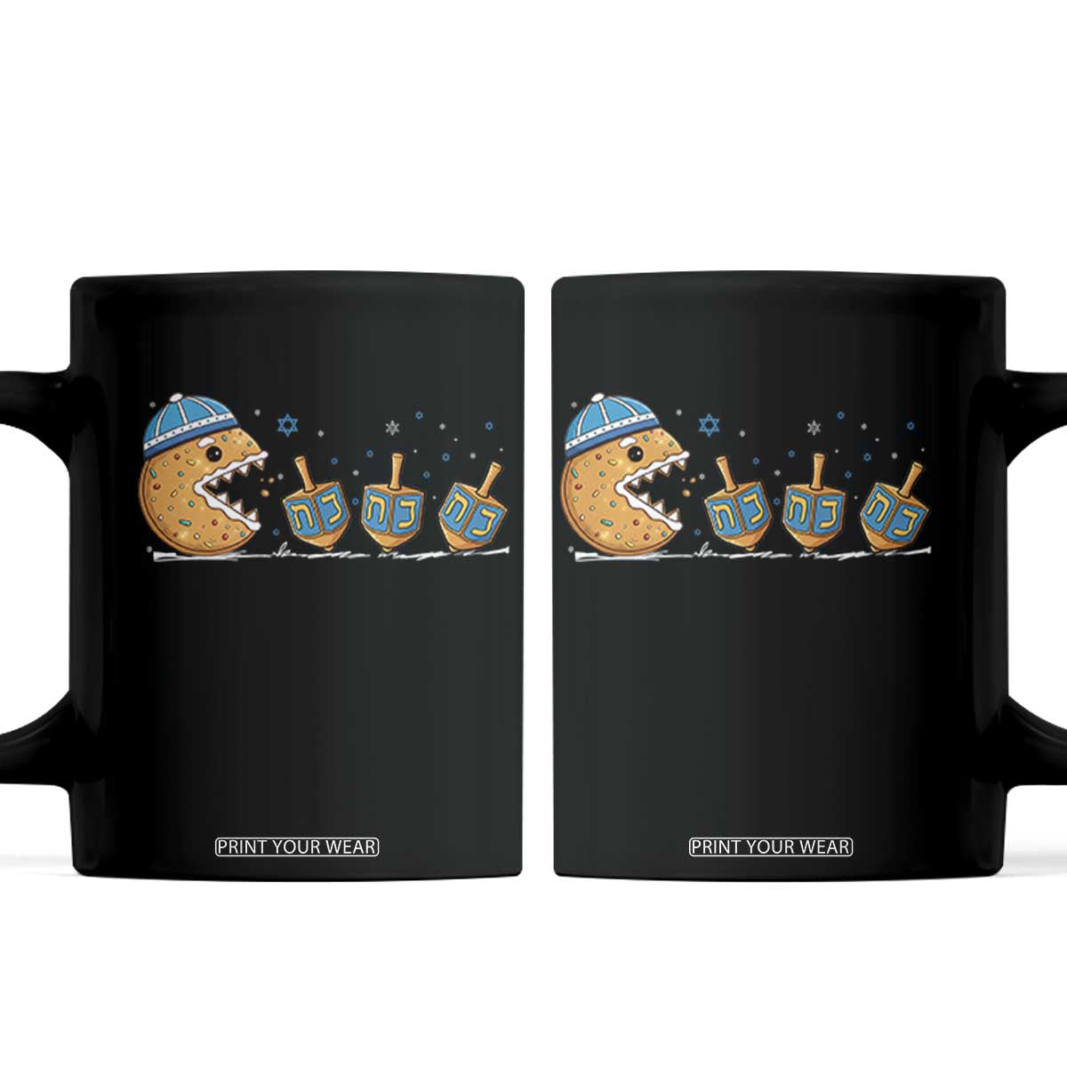 Funny Hanukkah Coffee Mug Donut Chasing Flames Jewish TS14 Black Print Your Wear
