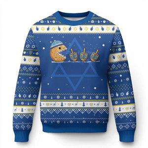 Funny Hanukkah Hanukkah Ugly Sweater Donut Chasing Flames Jewish TS14 Blue White Print Your Wear