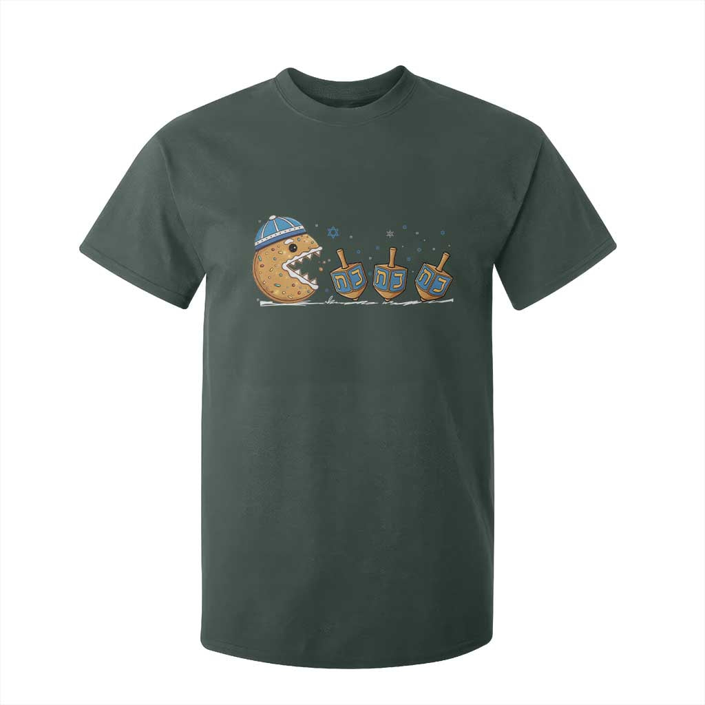 Funny Hanukkah T Shirt For Kid Donut Chasing Flames Jewish TS14 Dark Forest Green Print Your Wear