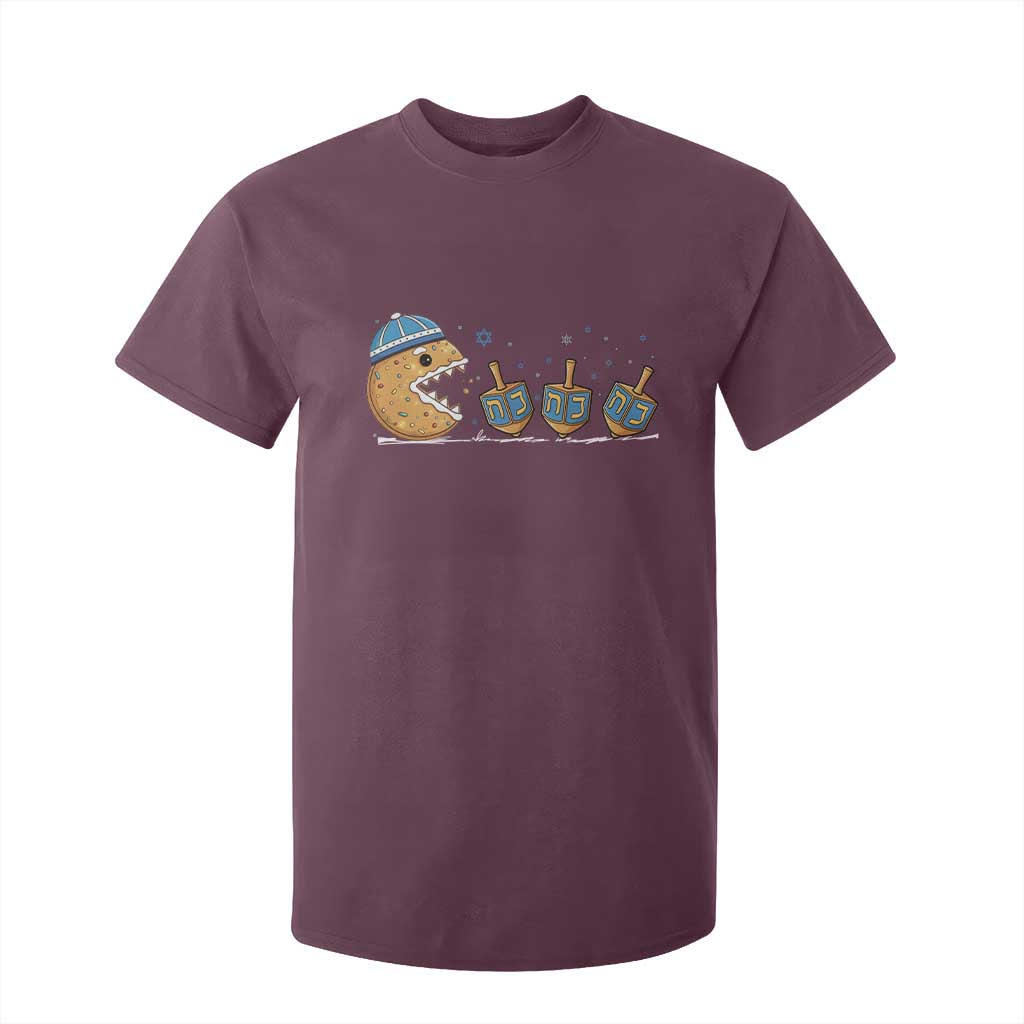 Funny Hanukkah T Shirt For Kid Donut Chasing Flames Jewish TS14 Maroon Print Your Wear