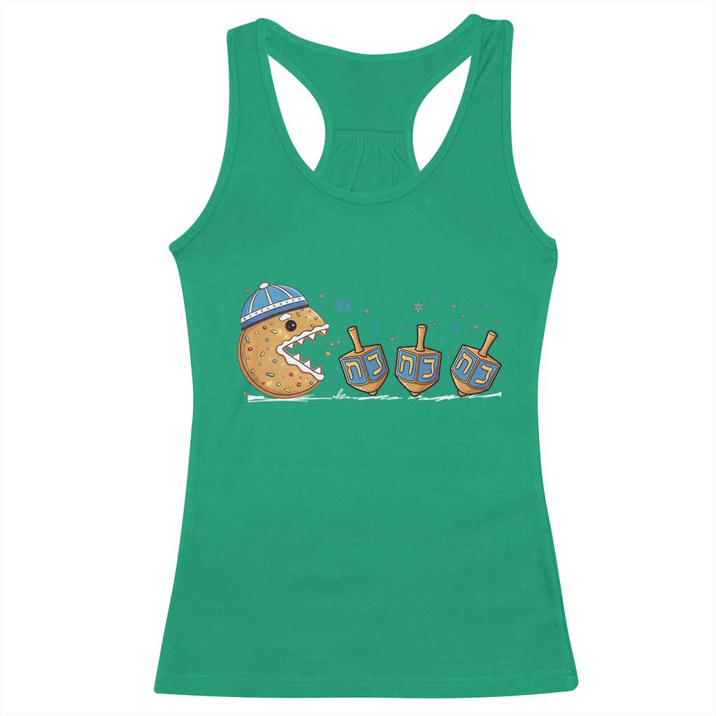 Funny Hanukkah Racerback Tank Top Donut Chasing Flames Jewish - Print Your Wear