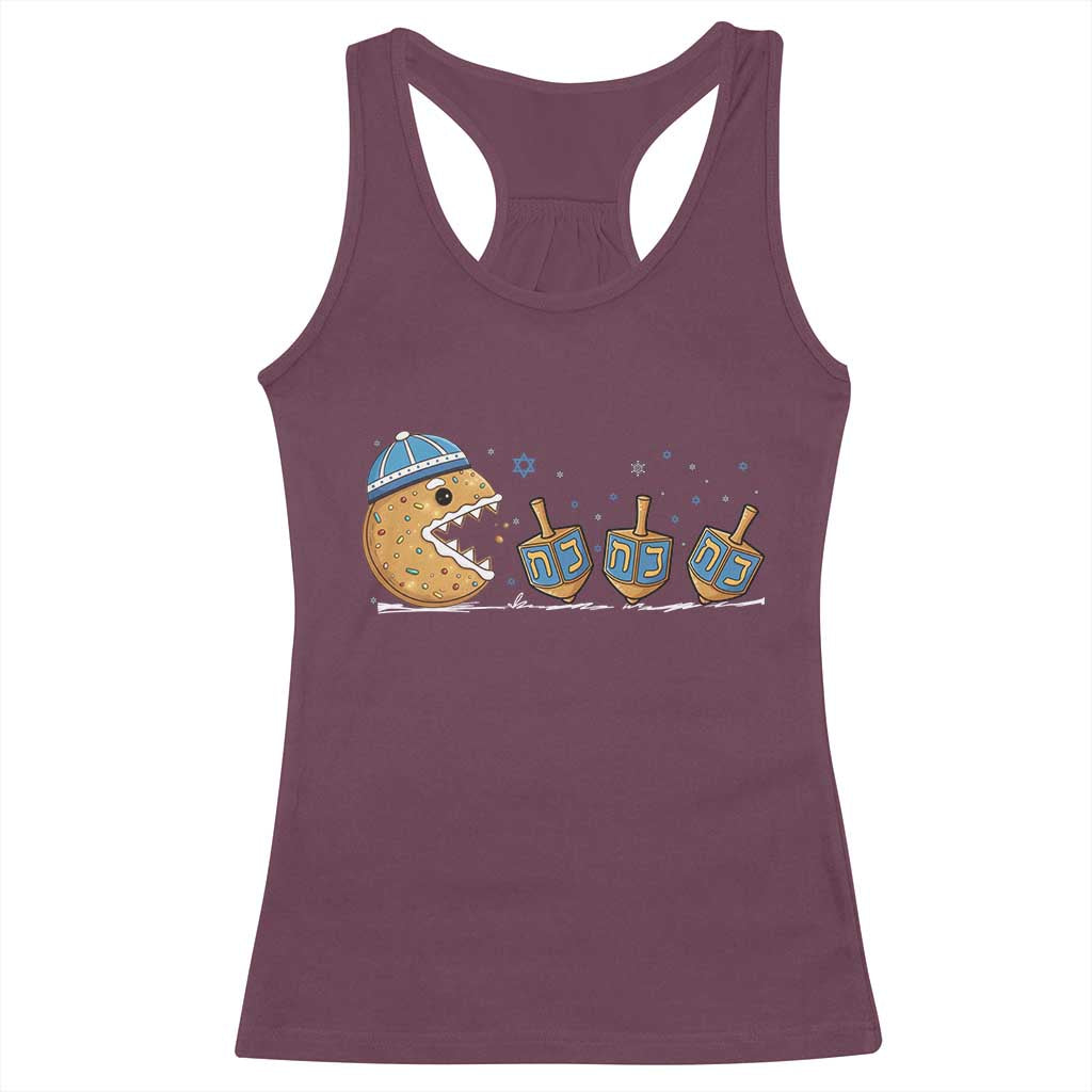 Funny Hanukkah Racerback Tank Top Donut Chasing Flames Jewish TS14 Maroon Print Your Wear