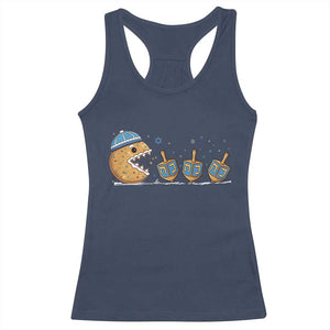 Funny Hanukkah Racerback Tank Top Donut Chasing Flames Jewish TS14 Navy Print Your Wear