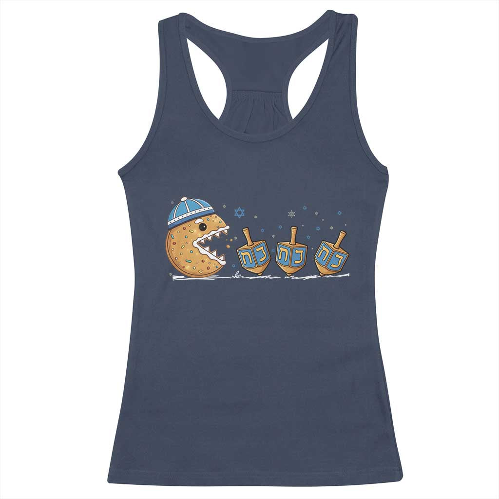 Funny Hanukkah Racerback Tank Top Donut Chasing Flames Jewish - Print Your Wear