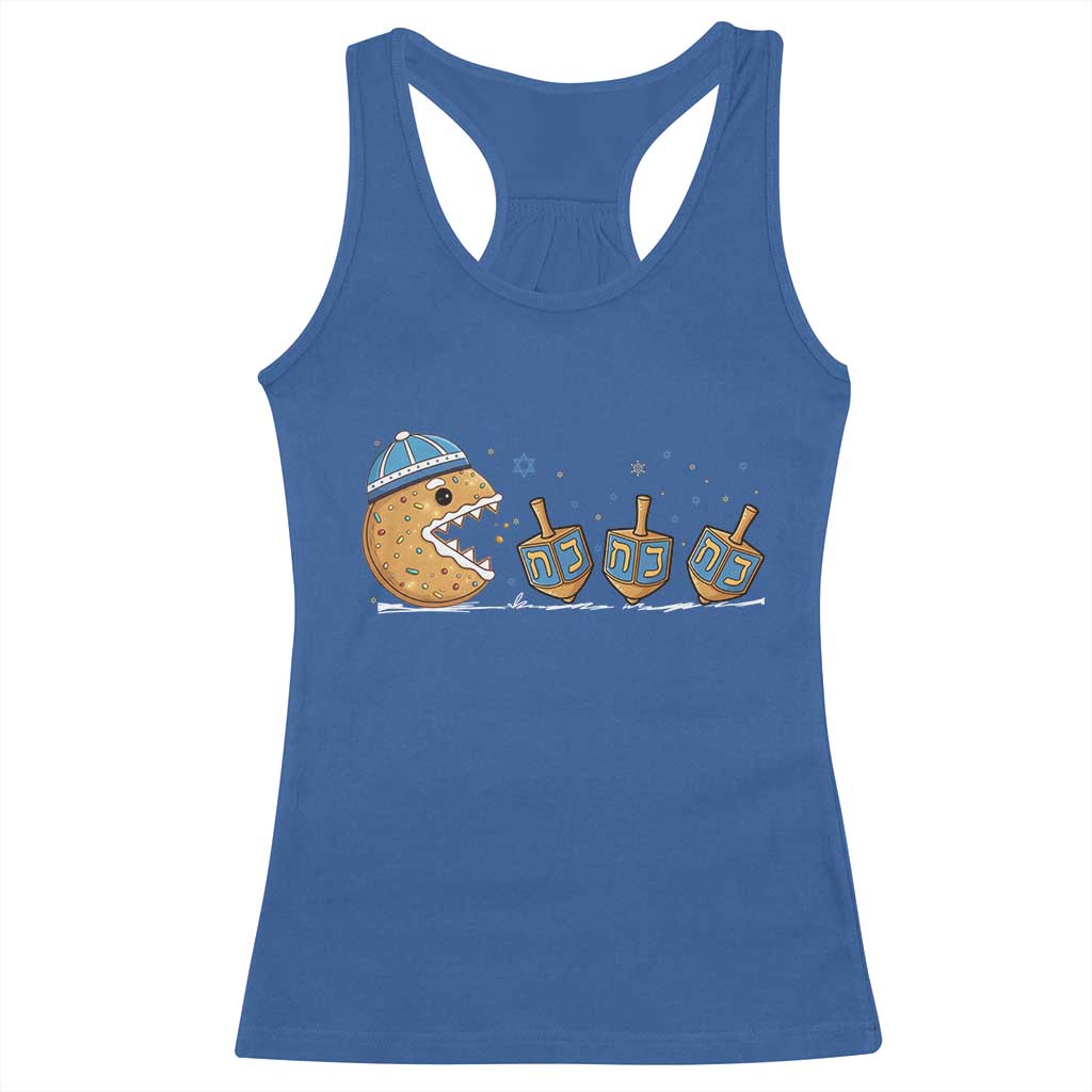 Funny Hanukkah Racerback Tank Top Donut Chasing Flames Jewish TS14 Royal Blue Print Your Wear