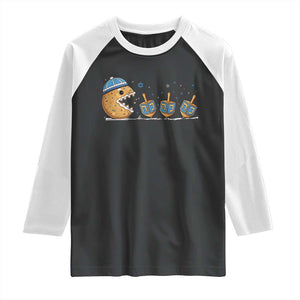 Funny Hanukkah Raglan Shirt Donut Chasing Flames Jewish TS14 Black White Print Your Wear