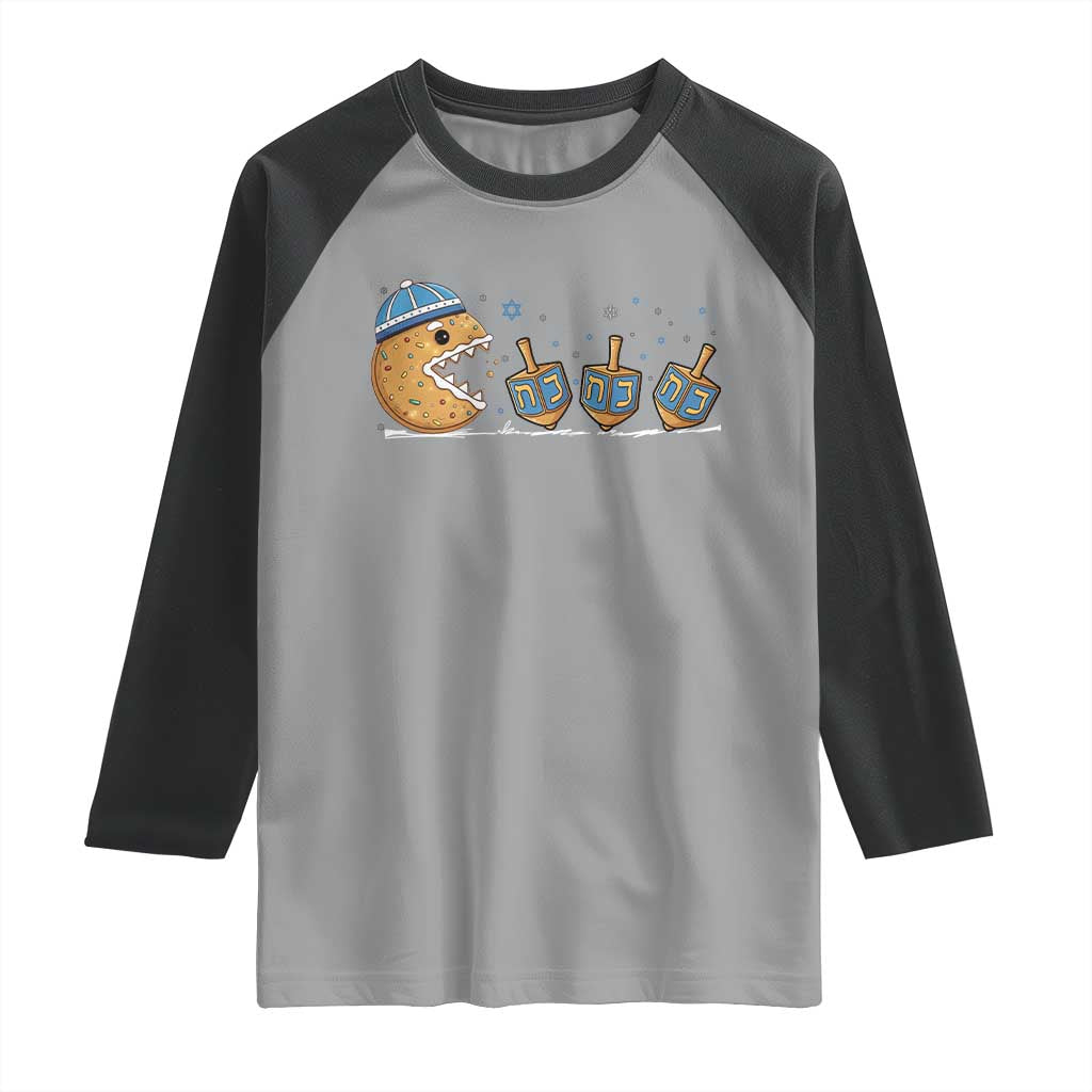 Funny Hanukkah Raglan Shirt Donut Chasing Flames Jewish TS14 Sport Gray Black Print Your Wear