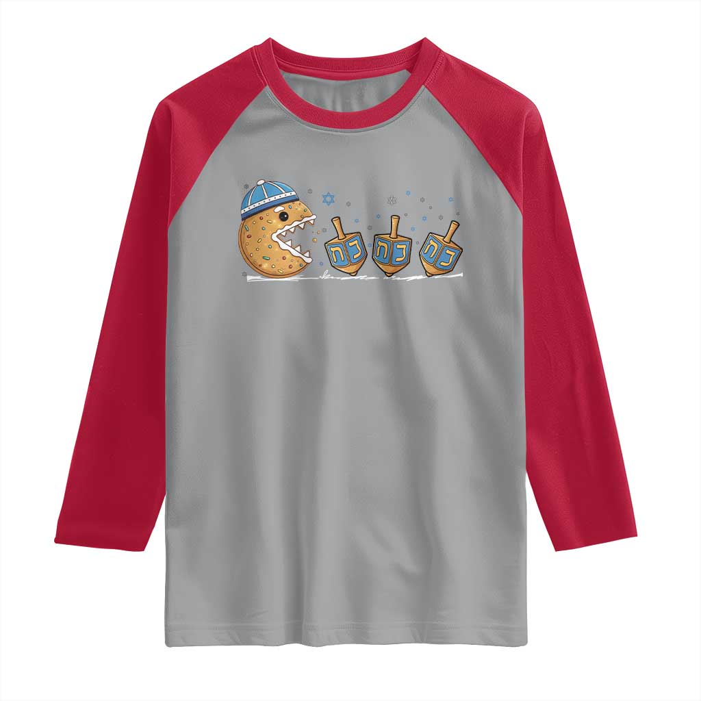 Funny Hanukkah Raglan Shirt Donut Chasing Flames Jewish TS14 Sport Gray Red Print Your Wear