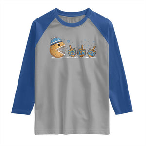 Funny Hanukkah Raglan Shirt Donut Chasing Flames Jewish TS14 Sport Gray Royal Print Your Wear