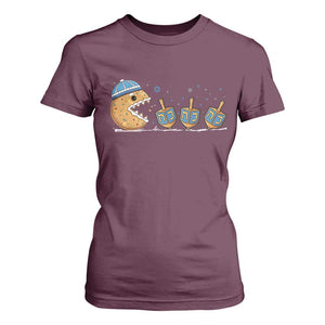 Funny Hanukkah T Shirt For Women Donut Chasing Flames Jewish TS14 Maroon Print Your Wear