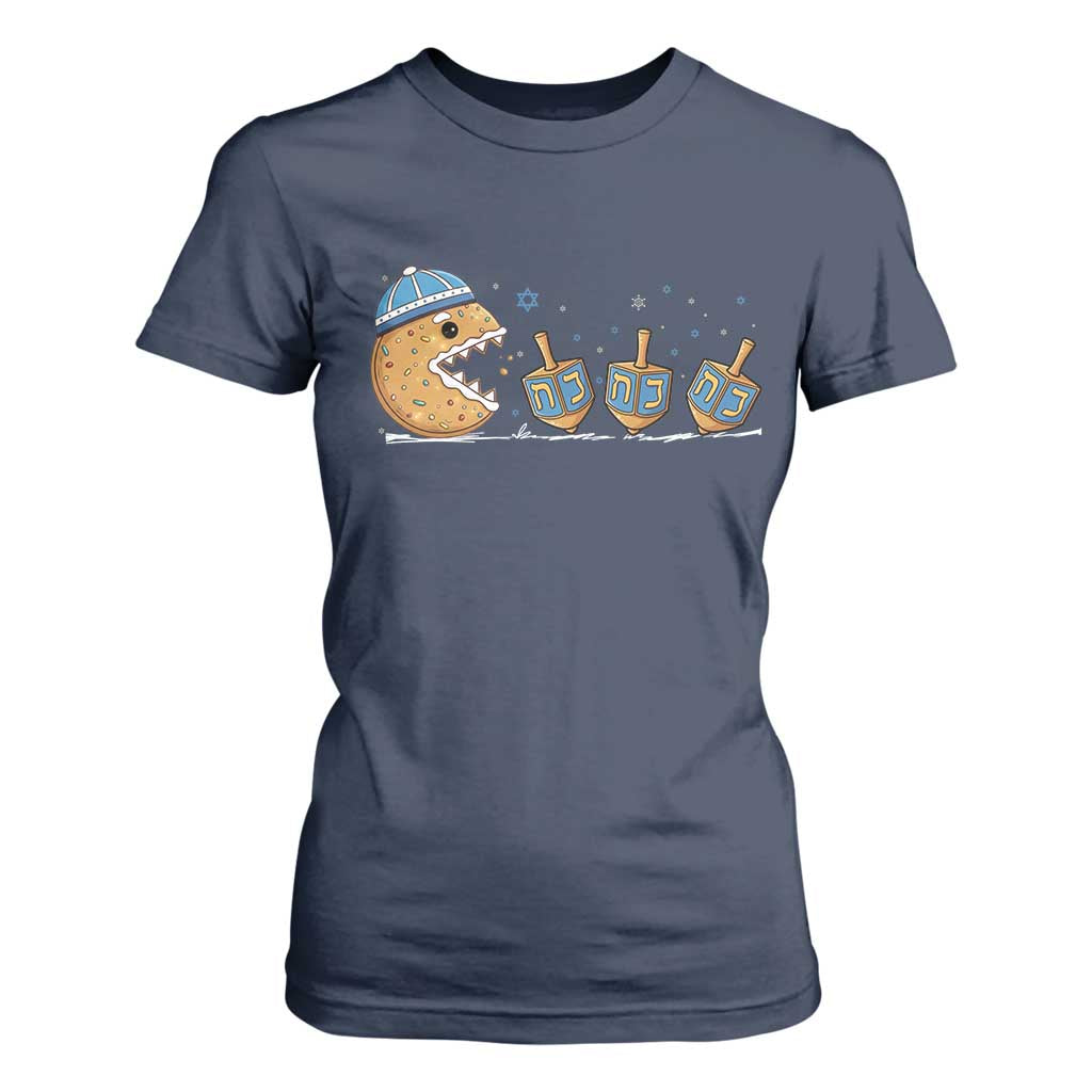 Funny Hanukkah T Shirt For Women Donut Chasing Flames Jewish TS14 Navy Print Your Wear