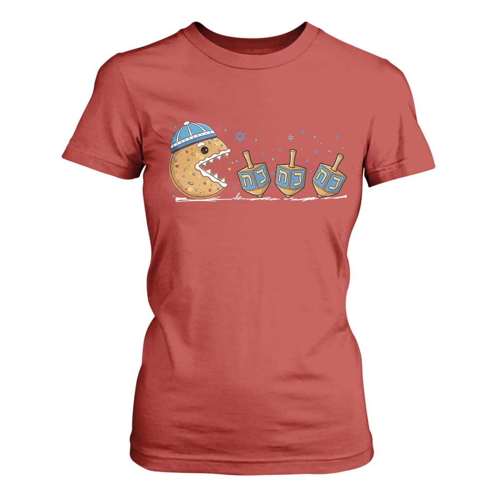 Funny Hanukkah T Shirt For Women Donut Chasing Flames Jewish TS14 Red Print Your Wear