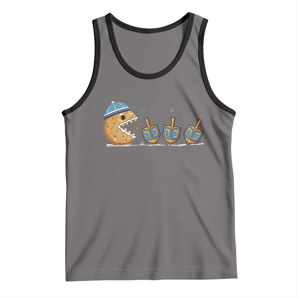 Funny Hanukkah Tank Top Donut Chasing Flames Jewish TS14 Deep Heather Black Print Your Wear