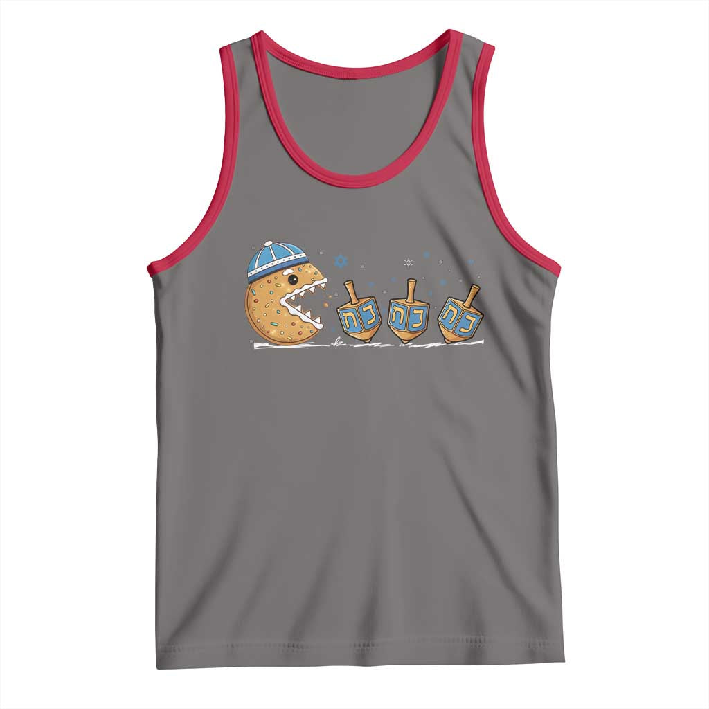 Funny Hanukkah Tank Top Donut Chasing Flames Jewish TS14 Deep Heather Red Print Your Wear