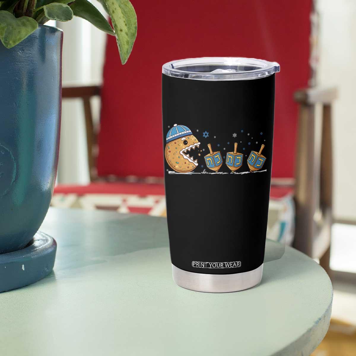 Funny Hanukkah Tumbler Cup Donut Chasing Flames Jewish TS14 Print Your Wear