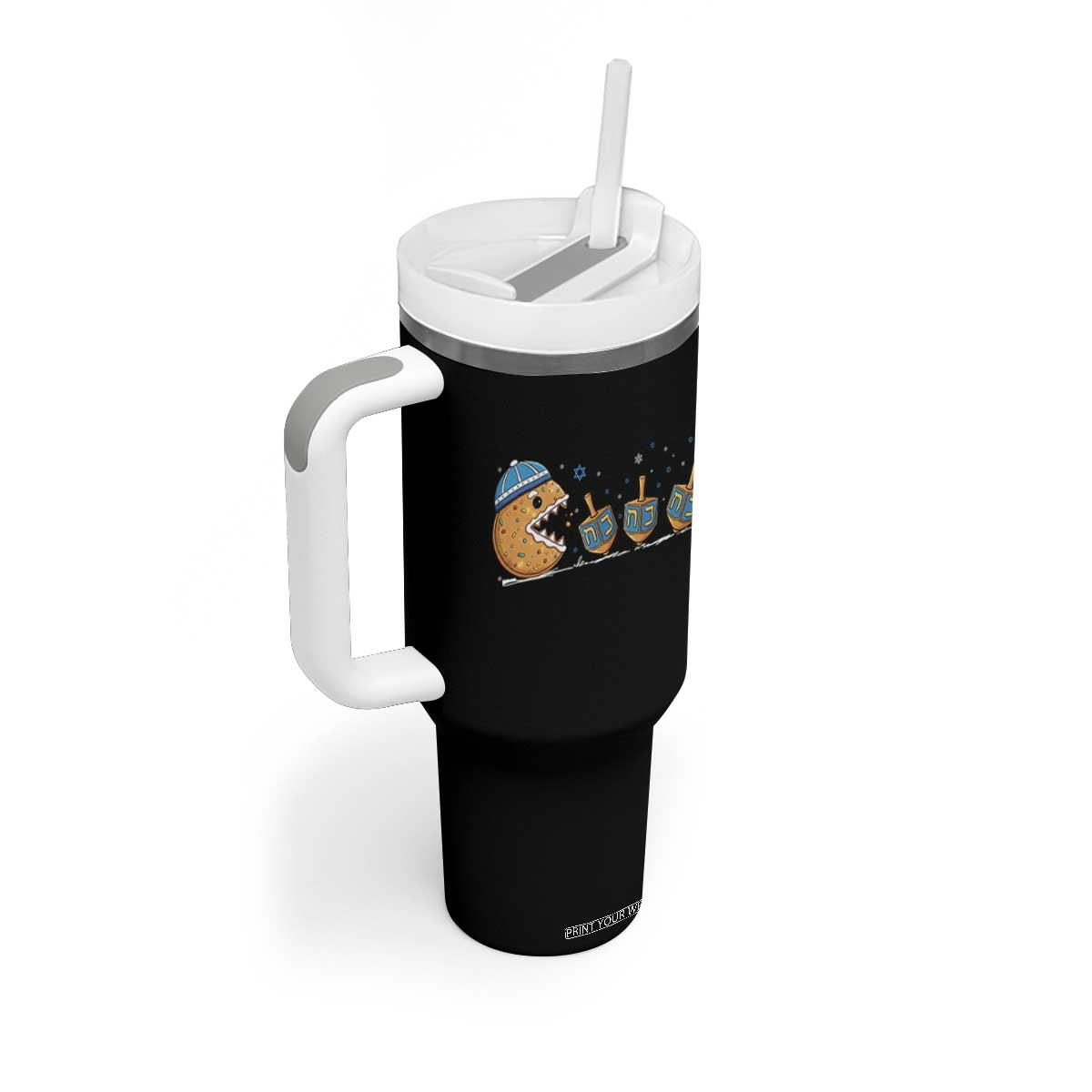 Funny Hanukkah Tumbler With Handle Donut Chasing Flames Jewish TS14 Print Your Wear
