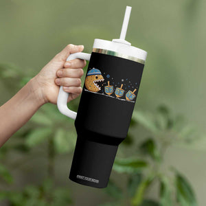 Funny Hanukkah Tumbler With Handle Donut Chasing Flames Jewish TS14 Print Your Wear