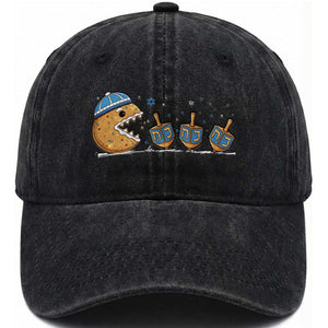 Funny Hanukkah Washed Cotton Baseball Cap Donut Chasing Flames Jewish TS14 Washed Cap Universal Fit Black Print Your Wear