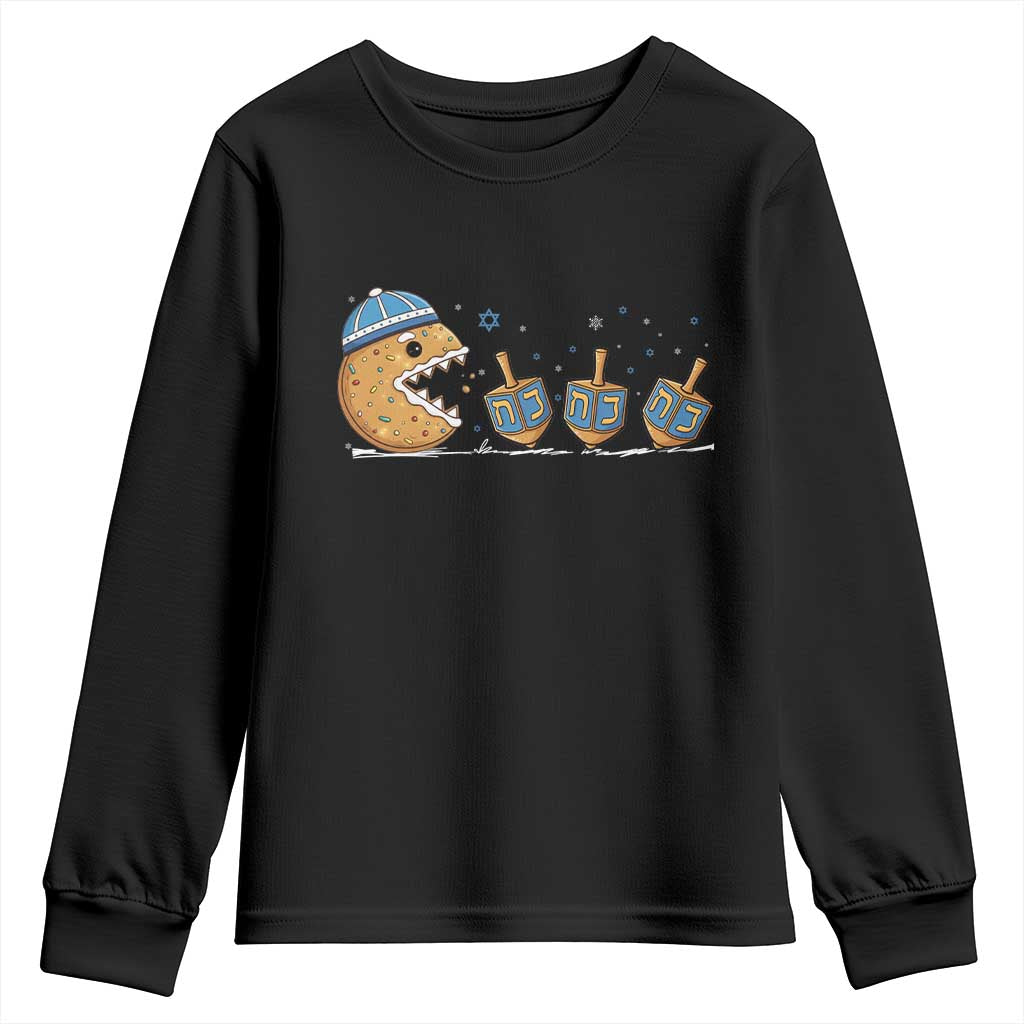 Funny Hanukkah Youth Sweatshirt Donut Chasing Flames Jewish TS14 Black Print Your Wear