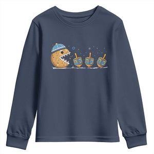 Funny Hanukkah Youth Sweatshirt Donut Chasing Flames Jewish TS14 Navy Print Your Wear
