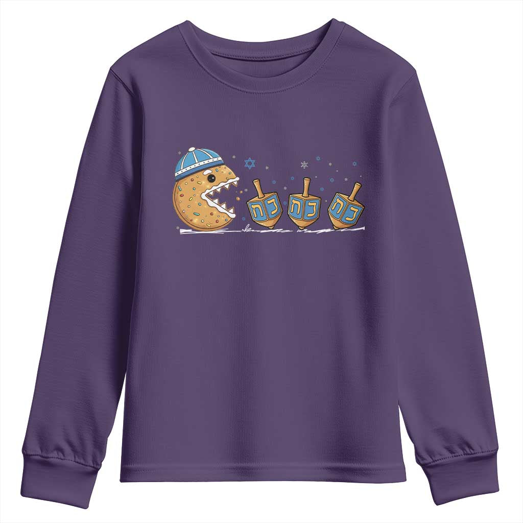 Funny Hanukkah Youth Sweatshirt Donut Chasing Flames Jewish TS14 Purple Print Your Wear