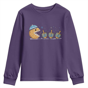 Funny Hanukkah Youth Sweatshirt Donut Chasing Flames Jewish TS14 Purple Print Your Wear