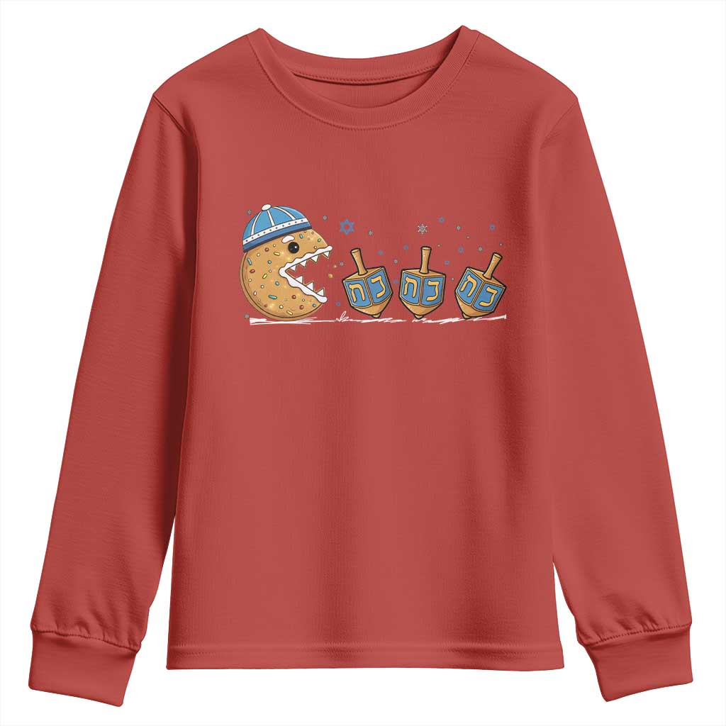 Funny Hanukkah Youth Sweatshirt Donut Chasing Flames Jewish TS14 Red Print Your Wear