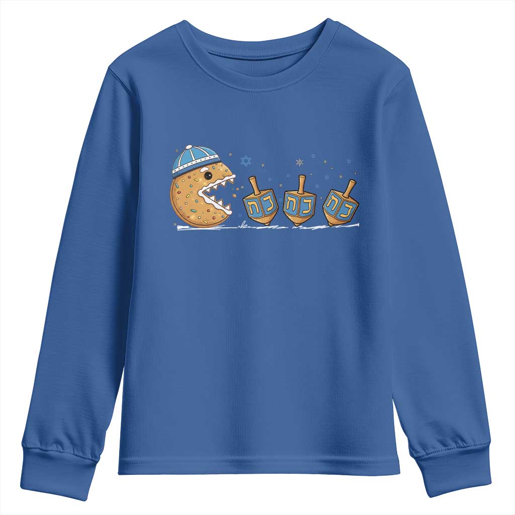 Funny Hanukkah Youth Sweatshirt Donut Chasing Flames Jewish TS14 Royal Blue Print Your Wear
