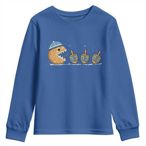 Funny Hanukkah Youth Sweatshirt Donut Chasing Flames Jewish TS14 Royal Blue Print Your Wear