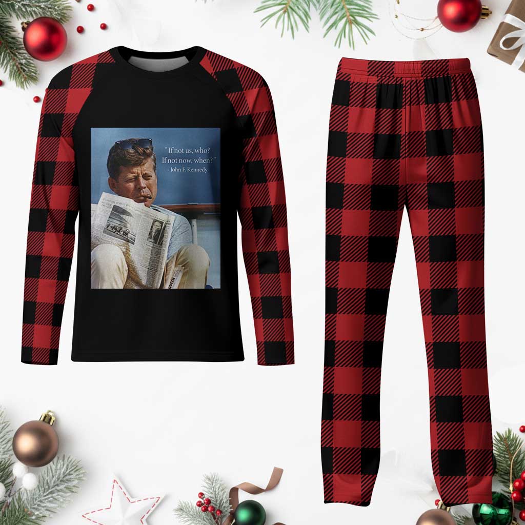 John F. Kennedy Smoking Smoker Plaid Pajama Set If Not Us Who If Not Now When Quote TS14 Buffalo Plaid Print Your Wear