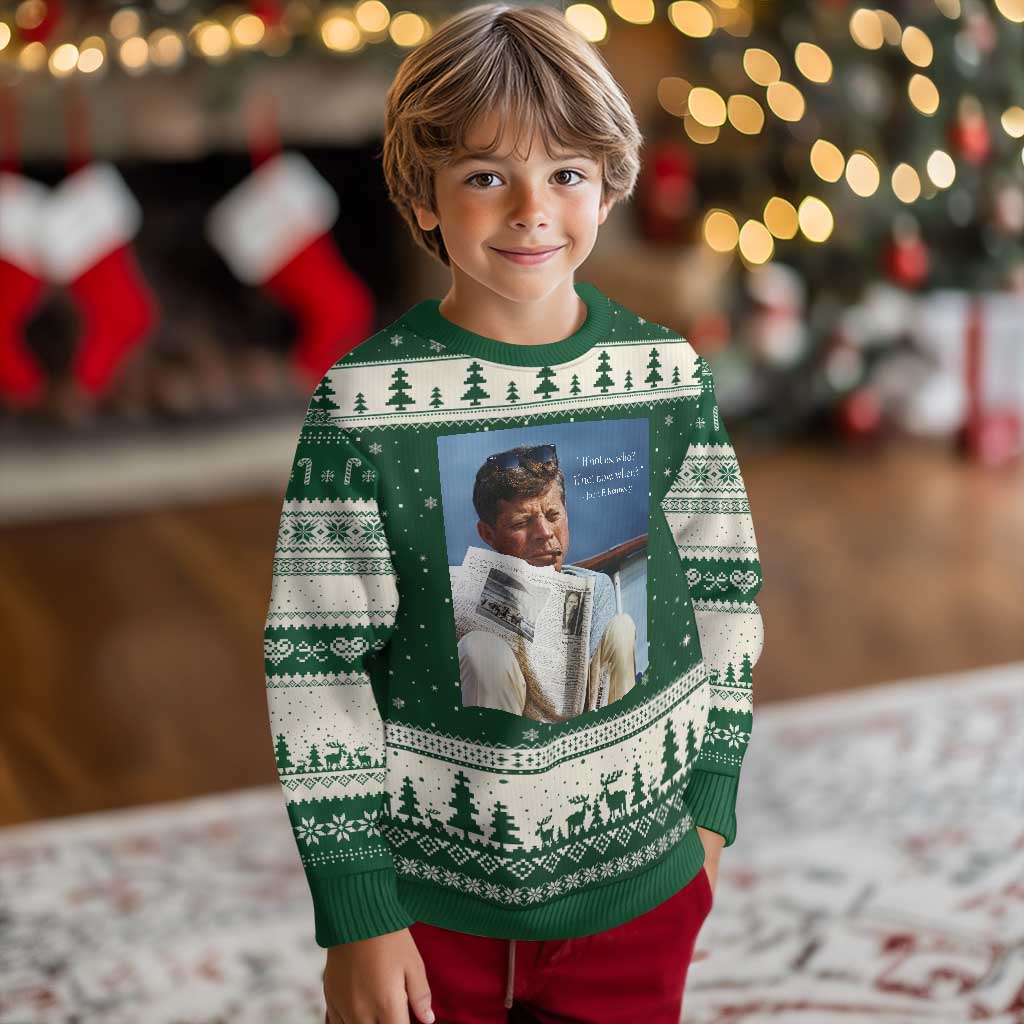 John F. Kennedy Smoking Smoker Ugly Christmas Sweater If Not Us Who If Not Now When Quote TS14 Forest Green Beige Print Your Wear