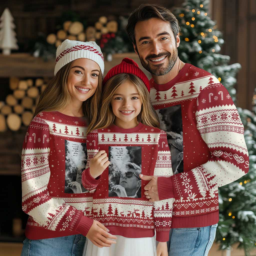 John F Kennedy Cigar Smoking Sunglasses Ugly Christmas Sweater Those Who Dare To Fail Miserably Can Achive Greatly TS14 Red Beige Print Your Wear