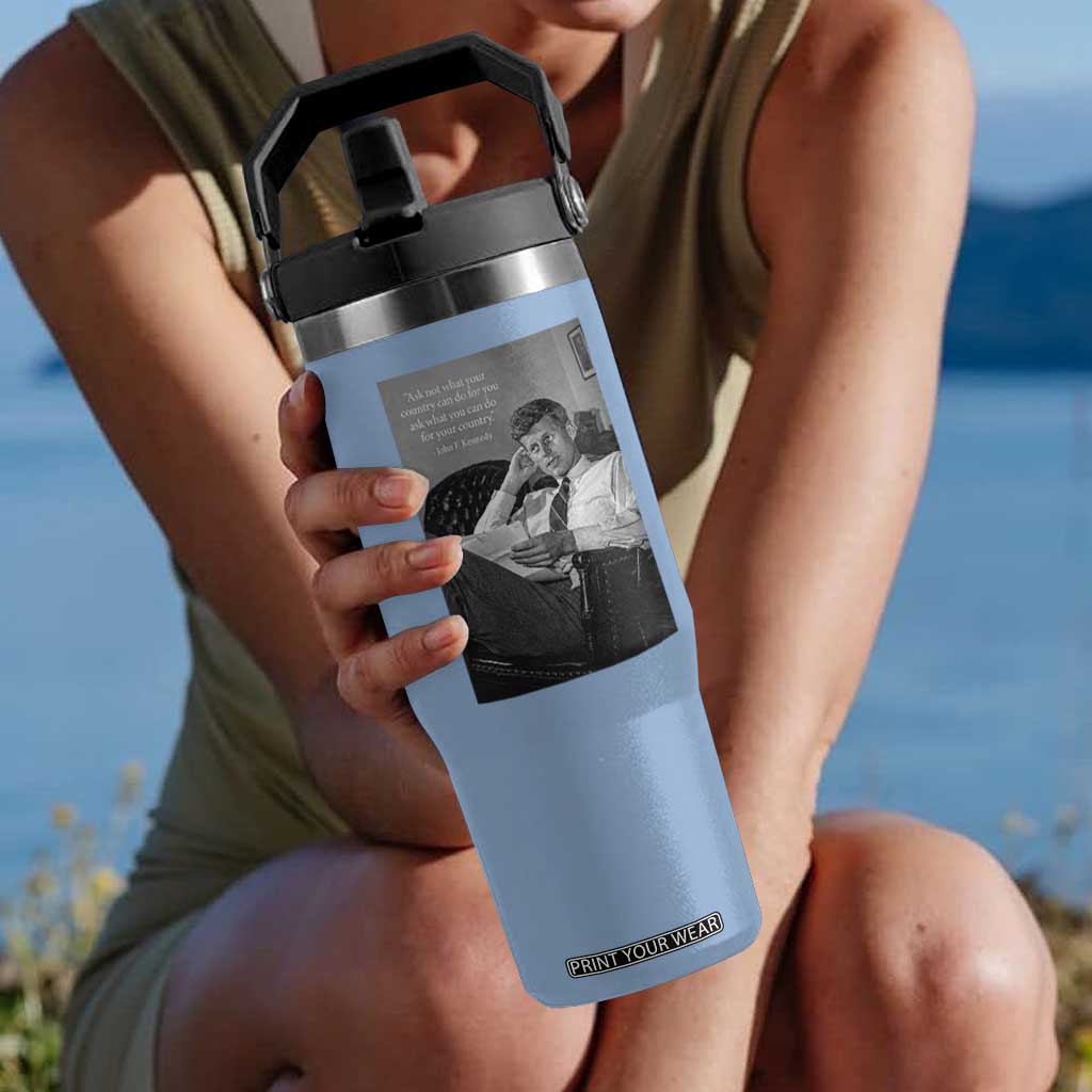 John F Kennedy Quote Flip Straw Tumbler American President History TS14 One Size: 30 oz Light Blue Print Your Wear