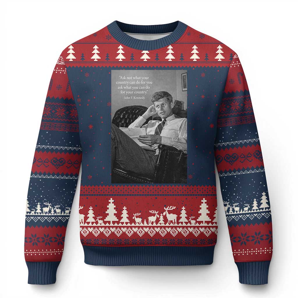 John F Kennedy Quote Ugly Christmas Sweater American President History TS14 Navy Red Print Your Wear