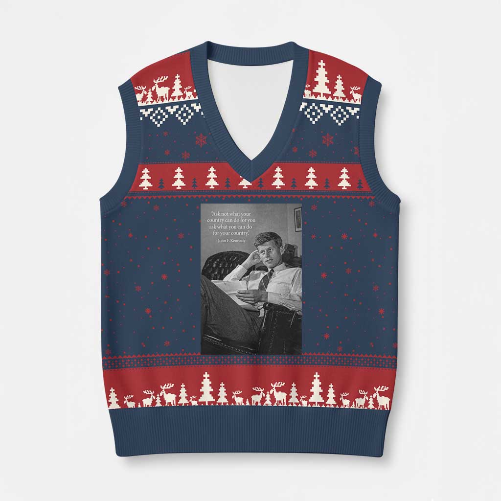John F Kennedy Quote V-Neck Knit Sweater Vest American President History TS14 Navy Red Print Your Wear