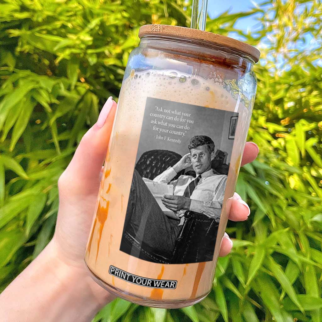 John F Kennedy Quote Glass Can American President History TS14 Black Print Your Wear