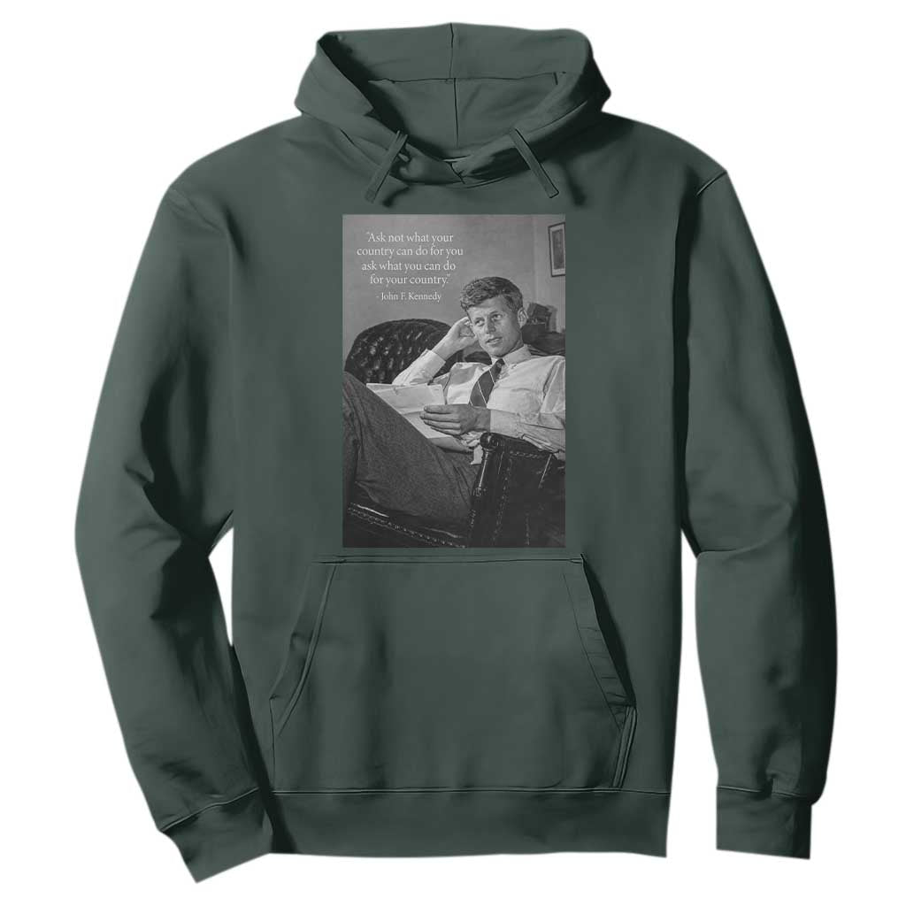 John F Kennedy Quote Hoodie American President History TS14 Dark Forest Green Print Your Wear