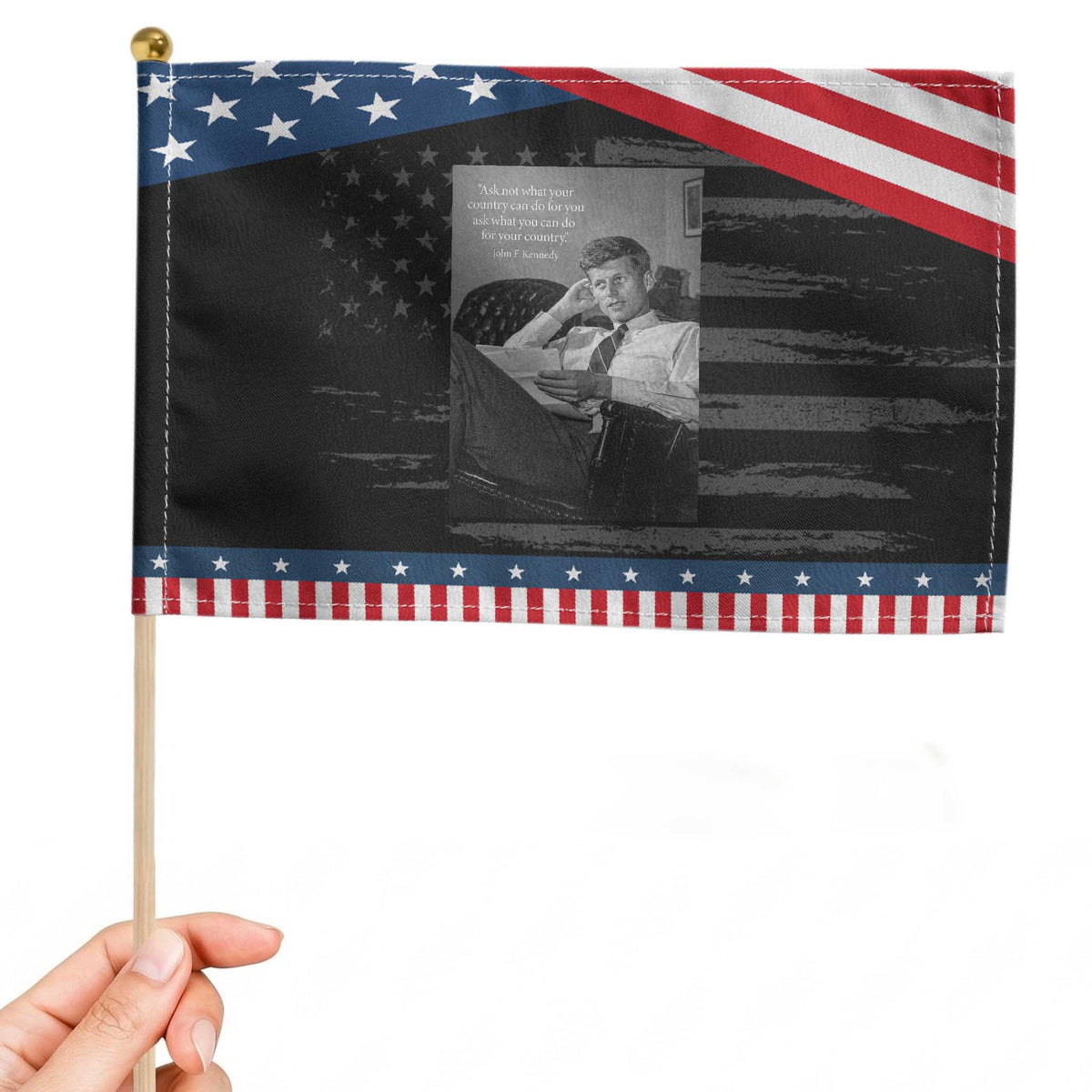John F Kennedy Quote Patriotic Handheld Flag American President History
